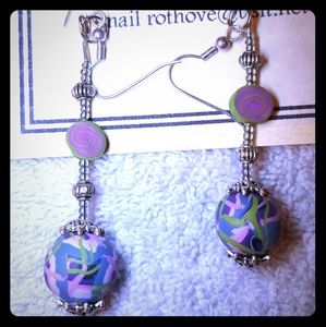 Handmade Polymer Clay purple/blue beaded earrings